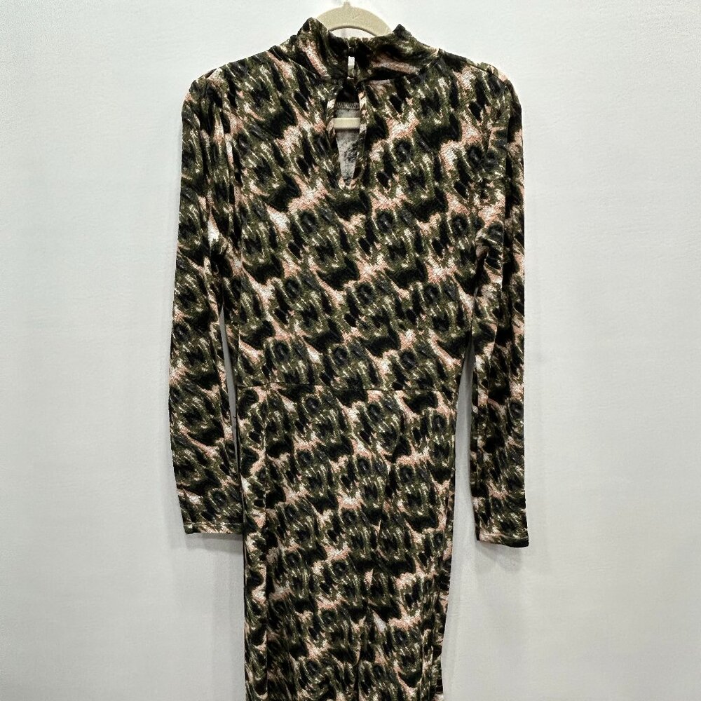 Rachel Comey Black and Beige Abstract-Print Long-Sleeve Midi Dress - Picture 8 of 12